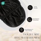 ZIMASILK 100% Mulberry Silk Bonnet for Sleeping Women Long Hair Double Layer Silk Hair Wrap with Adjustable Band Natural Silk Bonnet for Hair Care Stay On Head (1Pc, Black)