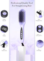 LANDOT Hair Straightener Brush Heated Straightening Brush: Negative Ion Hot Hair Brush Straightener for Smooth Frizz-Free Hair - Dual Voltage Ceramic Straightening Brush