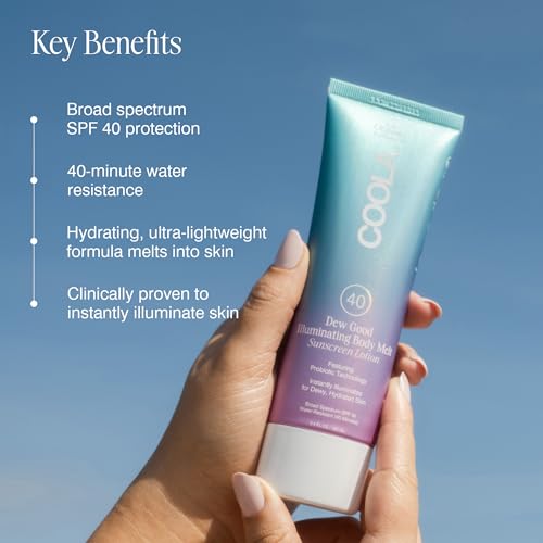 COOLA Organic Dew Good Illuminating Body Melt with SPF 40, Dermatologist Tested Sunscreen that Instantly Illuminates Skin, 3.4 Fl Oz