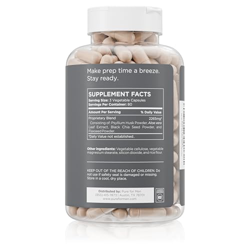 Pure for Men Original Cleanliness Stay Ready Fiber Supplement | Helps Promote Digestive Regularity | Psyllium Husk, Aloe Vera, Chia Seeds, Flaxseeds | Proprietary Formula | 240 Vegan Capsules