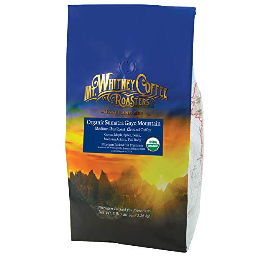 Mt. Whitney Organic Gayo Mountain Sumatra, Medium Dark Roast, Low Acid Coffee (Ground, 5 Lb)
