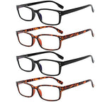 Kerecsen READING GLASSES 4 Pack Spring Hinge Comfort Readers Plastic Includes Sun Readers (2 Black 2 Tortoise, 6.00)