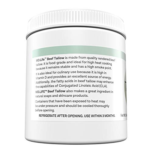 MD. Life Beef Tallow for Cooking - Food Grade Grass Fed Beef Tallow for Cooking Oil Replacement - 16 Onces - Pasture Raised Keto Friendly Beef Tallow- Used to Make Candles & Soap