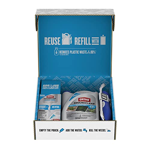 Ortho GroundClear Weed & Grass Killer Super Concentrate, with Empty Reusable Bottle, Comfort Wand & 2-5 oz Refill Pouches