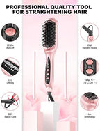 LANDOT Ceramic Hair Straightener Brush: Negative Ion Heated Straightening Brush for Smooth Frizz-Free Hair - Dual Voltage 100-240V Fast Heating Ajustable Temp 250°F-450°F
