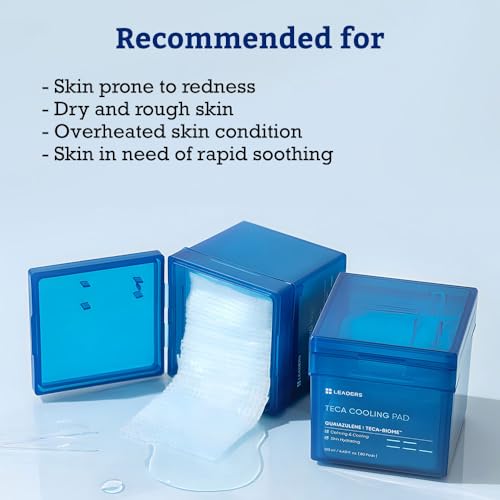 LEADERS Teca Cooling Toner Pad - Instant Relief for Dry, Overheated Skin | Vegan-Certified | Clinically Proven Efficacy | Korean Skincare 80 Pads x 130ml