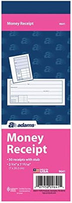 Adams Money Receipt Book With Stub, 5 15/16in. x 2 3/4in., Pack Of 5
