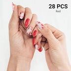 Semi Cured Gel Nail Strips, 28pcs Real Nail Polish Art Stickers/Wraps, Includes Prep Pads, Nail File & Wood Stick, Sticker Nails for Women Girls Kids DIY Gifts（Red