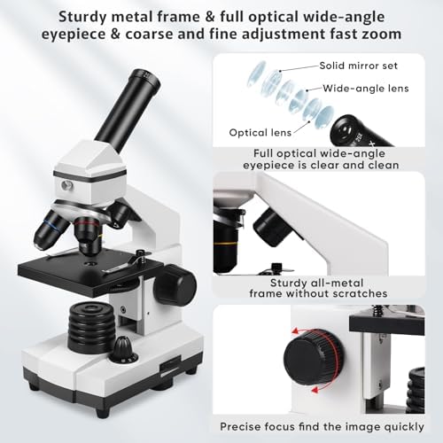 Microscope for Adults Professional:Compound Microscope for Kids 8-12,100X-2000X Kids Microscope Kit with Prepared Microscope Slides and Covers,Plant Stereo Microscopes for Kids Homeschool Lab