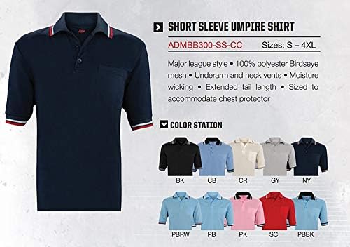 Adams USA Short Sleeve Baseball Umpire Shirt - Sized for Chest Protector, GRAY