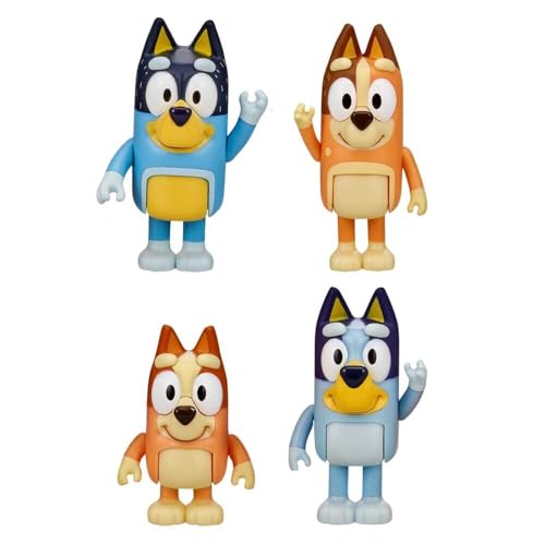 Bluey Family Figure 4-Pack – Includes, Bingo, Mum (Chilli) & Dad (Bandit), Poseable Collectible Toys for Kids, Durable Cake Toppers, for Toddlers & Fans, Ages 3+