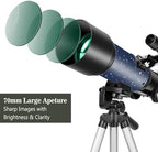 Telescopes, Telescope for Kids and Adults Beginners, 70mm Aperture 400mm Focus Length Refractor Travel Telescope with AZ Mount for Observe The Moon and Landscape (Blue)