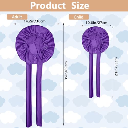 2 PCS Mommy and Me Bonnet Set,Silk Bonnet for Kids and Women,Satin Bonnet for Sleeping with Elastic Tie Band,Adjustable Hair Bonnet for Women Girl Kids Toddler Sleeping Caps(Dark Purple)