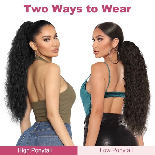 ALXNAN Claw Clip Ponytail,30 Inch Black Ponytail Extension for Women Synthetic Long Curly Wavy Clip in Ponytail Hair Extensions Synthetic Hairpiece for Daily Party Use
