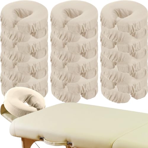 24 Pcs Face Cradle Covers for Massage Table Microfiber Reusable Soft Thicker Massage Table Head Rest Covers Bulk Oil Proof Headrest Cradle Sheets for Spa Beauty Salons (Beige)