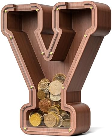 Summidate Wooden Letter Piggy Bank, Extra Thick Large Capacity Piggy Bank for Kids Boys Girls Toddler, Alphabet Y Money Bank| Coin Box Birthday, Christmas, Festival