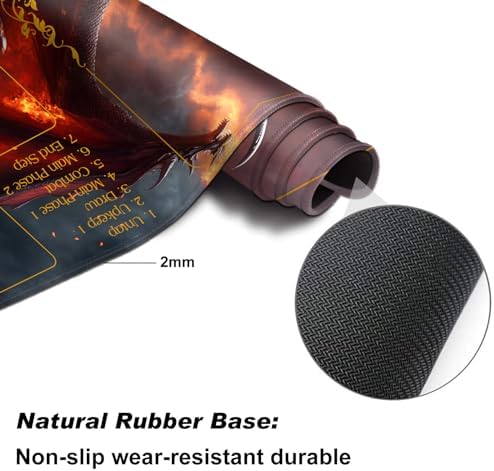 DEGDFSGR MTG Playmat with Zones 27.5" x 15.74" inches, Non-Slip Rubber Base, Commander Playmat for Magic The Gathering, The Fire Dragon On The Rock