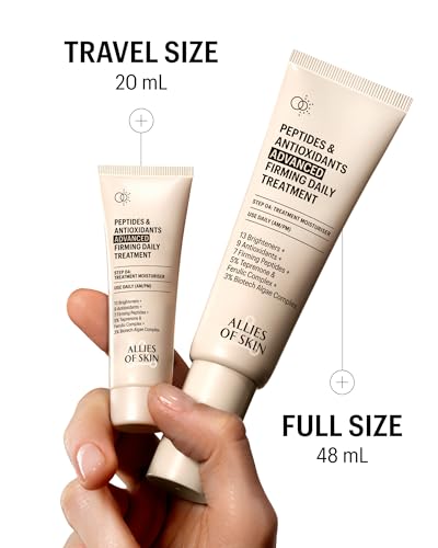 Allies of Skin Peptides & Antioxidants Advanced Firming Daily Treatment with 13 Brighteners, 9 Antioxidants, 7 Firming Peptides, 5% Teprenone & Ferulic Complex and 3% Biotech Algae Complex 48ml/1.6oz
