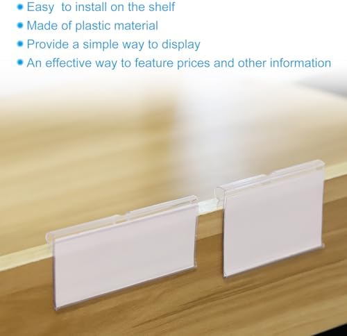 PATIKIL 50 Pcs Wire Shelf Label Holder, Plastic Storage Bins Clip Merchandise Sign Display Holder Label Holders for Market, Retail Shop, and Pantry(1.65x3.15 inch)