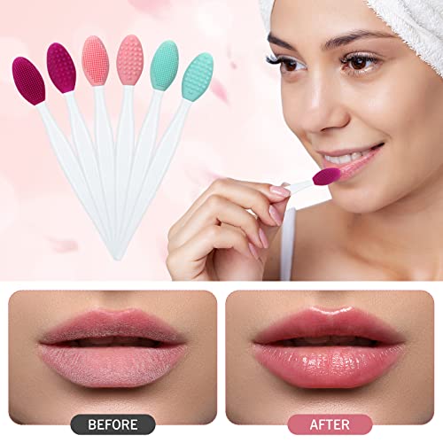 Patelai 24 Pcs Silicone Exfoliating Lip Brush with Container, Double Sided Silicone Lip Scrubber Soft Cleaning Brush Face Cleaning Applicator for Plump Smoother Lip Appearance(Pink, Green, Purple)