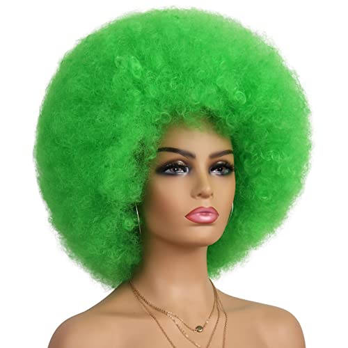 G&T Wig 70s Afro Green Wigs for Women Glueless Wear and Go Wig Costume Cosplay Disco Funny Wigs Heat Resistant Bouncy Wigs Short Afro Kinky Curly Wigs for St. Patrick's Day Party(Green)
