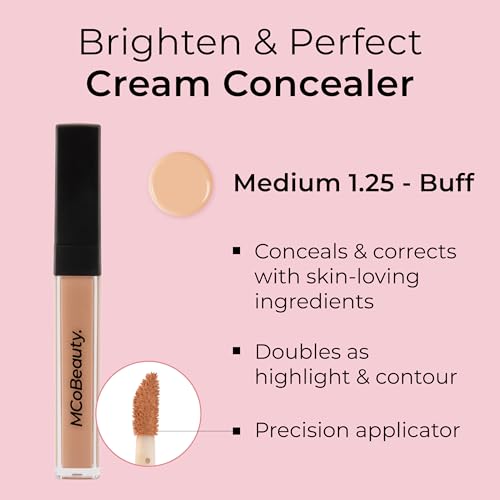 MCoBeauty Brighten & Perfect Cream Concealer, 4 Medium Buff, Brightening Coverage for Flawless Complexion, Vegan, Cruelty Free Cosmetics