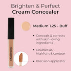 MCoBeauty Brighten & Perfect Cream Concealer, 4 Medium Buff, Brightening Coverage for Flawless Complexion, Vegan, Cruelty Free Cosmetics