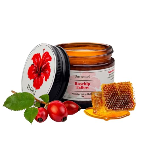 100% Grass-Fed Beef Tallow Face Moisturizer - Natural Organic Skin Care - Nourishing 2oz Balm with Rose Hip Oil & Beeswax for Sensitive Skin, Hands & Lips