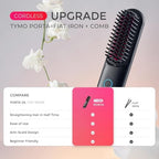 TYMO Porta Cordless Hair Straightener Brush | Mini Portable Straightening Brush for Travel | Negative Ion Hair Straightener Styling Comb | USB Rechargeable Feature | Safety Anti-Scald Design