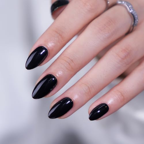 Black Press On Nails Almond - BTArtbox Short Press On Nails with Nail Glue, Fit Perfectly & Natural Reusable Stick On Nails in 16 Sizes - 30PCS Soft Gel Glue On Nails Kit, Black Velvet