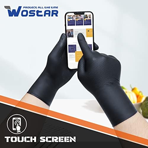 Wostar Black Nitrile Disposable Gloves Medium 8 Mil 100Pcs Latex & Powder-Free Industrial Raised Diamond Texture Black Gloves