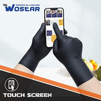 Wostar Black Nitrile Disposable Gloves Medium 8 Mil 100Pcs Latex & Powder-Free Industrial Raised Diamond Texture Black Gloves