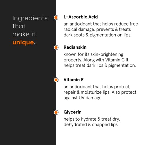 Minimalist Lip Treatment Balm for Lightening Dark Lips, Hydrating & Softening | 8% L-Ascorbic Acid with Vitamin E, Radianskin & Glycerine | For Women & Men | 0.42 Oz / 12 gm