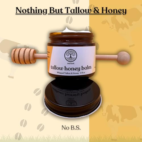 Beef Tallow for Skin | TALLOW HONEY BALM | 2 Ingredients | 100% Grass-Fed Tallow & Raw MN Honey | Whipped & UNSCENTED | Whole Body & Face Balm for Sensitive, Dry Skin, Eczema, Psoriasis, Rosacea (2oz)