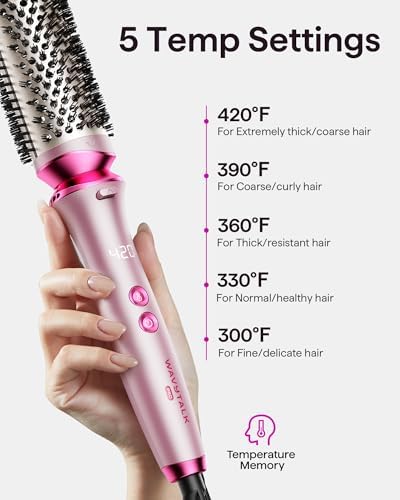 Wavytalk Pro Thermal Brush Set, Negative Ion Round Brush, Dual Voltage Heated Styler With 3 Sizes Detachable Brushes for Short and Long Hair One-Step Shiny Blowout Look, Pink