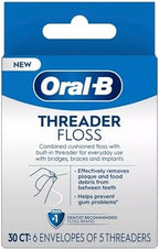 Oral-B Threader Floss 30 Count: 6 Envelopes of 5 Threaders (Pack of 3)