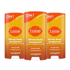 Lume Whole Body Deodorant - Smooth Solid Stick - 72 Hour Odor Control - Aluminum Free, Baking Soda Free and Skin Loving - 2.6 Ounce (Pack of 3) (Toasted Coconut)