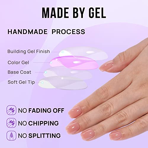Press On Nails Short - BTArtbox Glue On Nails with Nail Glue, Reusable Stick On Nails, Nude Square Press On Nails in 15 Sizes - 30 Soft Gel Fake Nails Kit, Caramel
