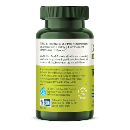 Banyan Botanicals Organic Triphala Tablets - Gentle Daily Digestion & Colon Cleanse Support - Amla, Haritaki, Bibhitaki - Healthy Elimination, Detox & Gut Microbiome - 90 Tablets - Non-GMO, Vegan*