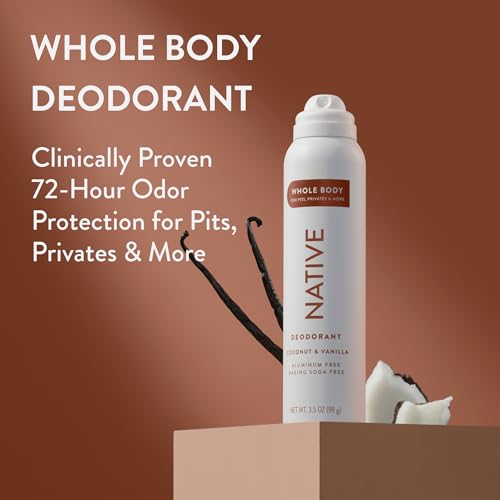 Native Whole Body Deodorant Spray Contains Naturally Derived Ingredients, Deodorant for Women & Men | 72 Hour Odor Protection, Aluminum Free with Coconut Oil and Shea Butter | Coconut & Vanilla