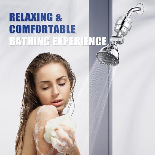 Shower Filter, 20 Stage Shower Head Filter for Hard Water with 2 Cartridges, High Output Shower Water Filter to Remove Chlorine, Fluoride and Other Impurities, Improves Skin Condition, Protects Hair