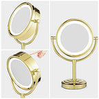 GURUN 8.5 Inch Tabletop LED Lighted Makeup Mirror with 7X Magnification Double Sided Vanity Mirror Plug Power Gold Finish M2208DJ(8.5in,7X)