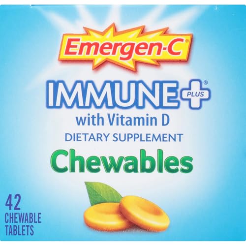 Emergen-C Immune+ Chewables 1000mg Vitamin C with Vitamin D Tablet, Immune Support Dietary Supplement for Immunity, Orange Blast Flavor - 42 Count