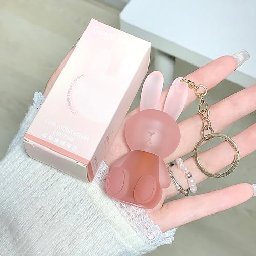 6 Colors Velvet Matte Liquid Lipstick set, Cute Rabbit Lip Glaze 2 in 1 Key Chain Lip Gloss Lip Stain, Waterproof Non-Stick Cup Long Lasting Lip Clay Cute Lip Makeup for Girls (A)