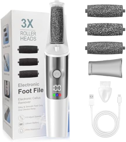 Electric Foot Callus Remover, Rechargeable Electronic Foot File Foot Scrubber Pedicure Kits, Professional Pedicure Tools Smooth Pedicure Wand, Foot Care for Dead Skin Ideal Gift, 3 Rollers,3 Speeds