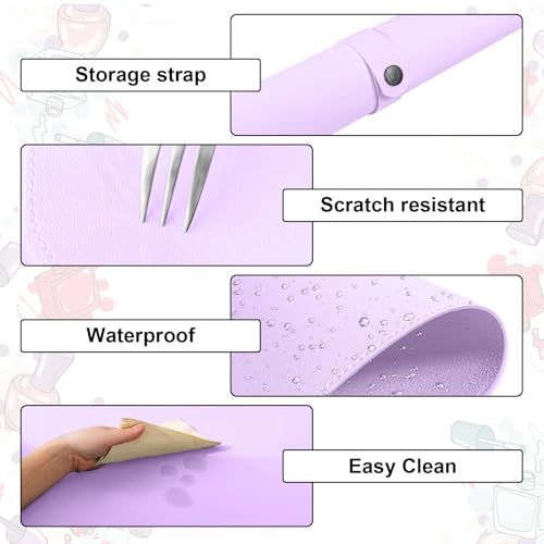 Nail Art Table Mat,Foldable Nail Arm Rest Pad for Nails,Soft Microfiber PU Leather Nail Mat for Table,Waterproof Manicure Pad,Nail Table Pad for Nail Technician Salon Home-Purple