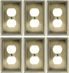 6-Pack Duplex Outlet Cover Plate, Antique Brass Metal Wall Plates for Electrical Outlets, 1 Gang Receptacle Cover, Pearls Decorative Switch Plates and Outlet Covers