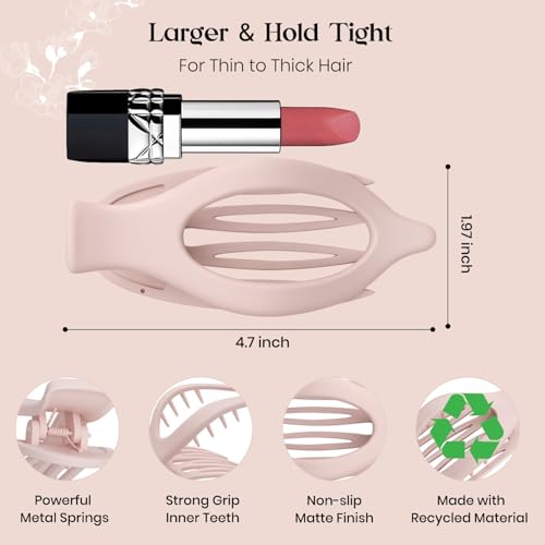 6 PCS Large Flat Hair Clips for Women Girls, French Concord Lay Down Hair Claw Clips for Thick Thin Hair, Comfortable Curved Flat Clips, Matte Non-slip Strong Hold Hair Accessories, Neutral