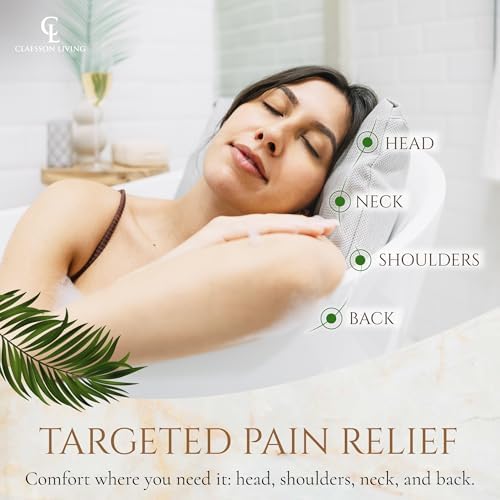 Luxury Bath Pillow for Tub - Thick and Comfortable Bathtub Pillow Support for Head and Neck and Back - Washable Quick-Drying Bath Pillows - Bath Cushion for Home Spa - Fits Any Bathtub - Light Gray