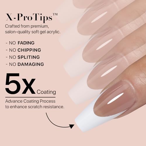 SXC Cosmetics French Tip Press On Nails Brown Extra Short Almond 160 Pieces in 16 Sizes Ultra Fit with Pre-applied Tip Primer and Base Coat, No Need to File Fake Nails for Nail Art DIY X-Pro Tips